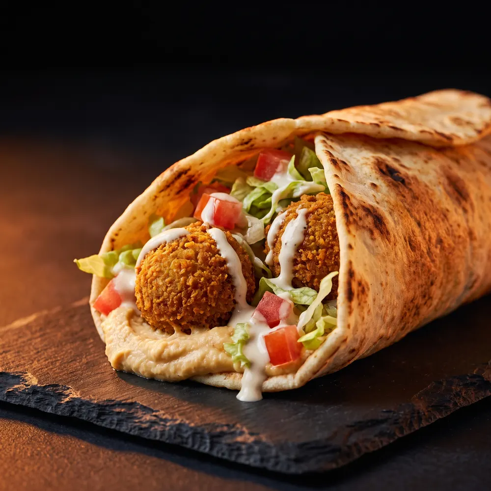 Dürüm végétarien aux falafels et houmous