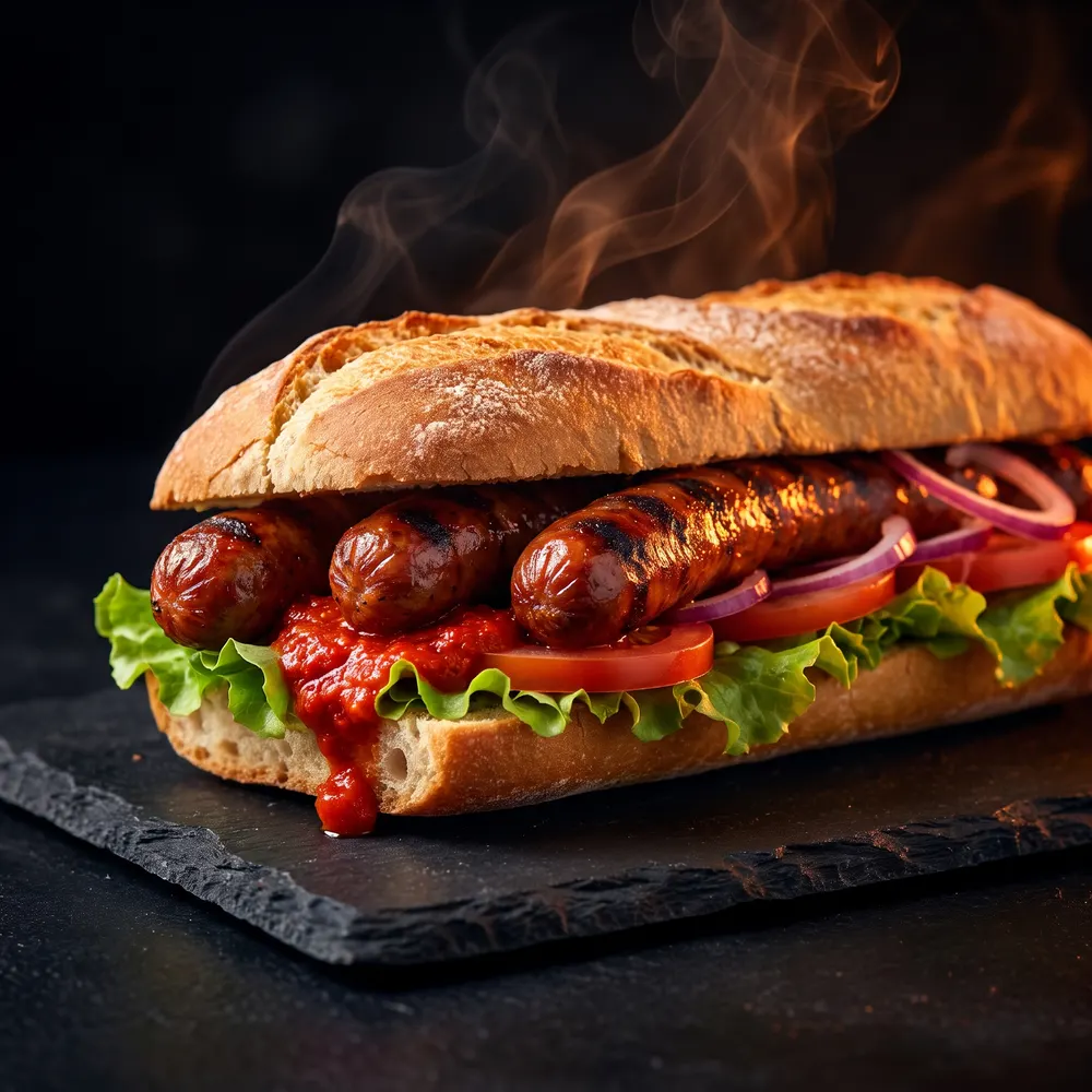 Sandwich aux merguez grillées et crudités